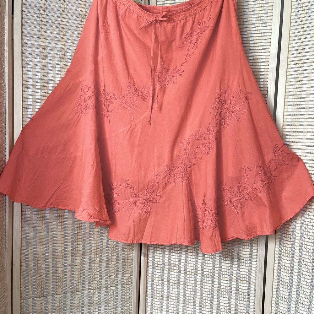 Metro Wear Tangerine Embroidered Cotton Peasant Skirt 3XL
